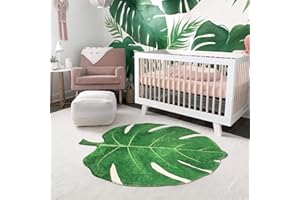 LIVEBOX Nursery Rug 35.5"x44" Washable Kids Rug for Bedroom, Green Leaf Shaped Area Rug Soft Cute Children Play Carpet Non-Slip Baby Playroom Rug for Toddler Tent
