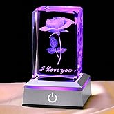 hochance 3D Rose Crystal Nightlight,Perfect Valentines Gift Ideas for Her My Girlfriend Wife Mom - Unique Anniversary Birthday Presents - I Love You Decolamp