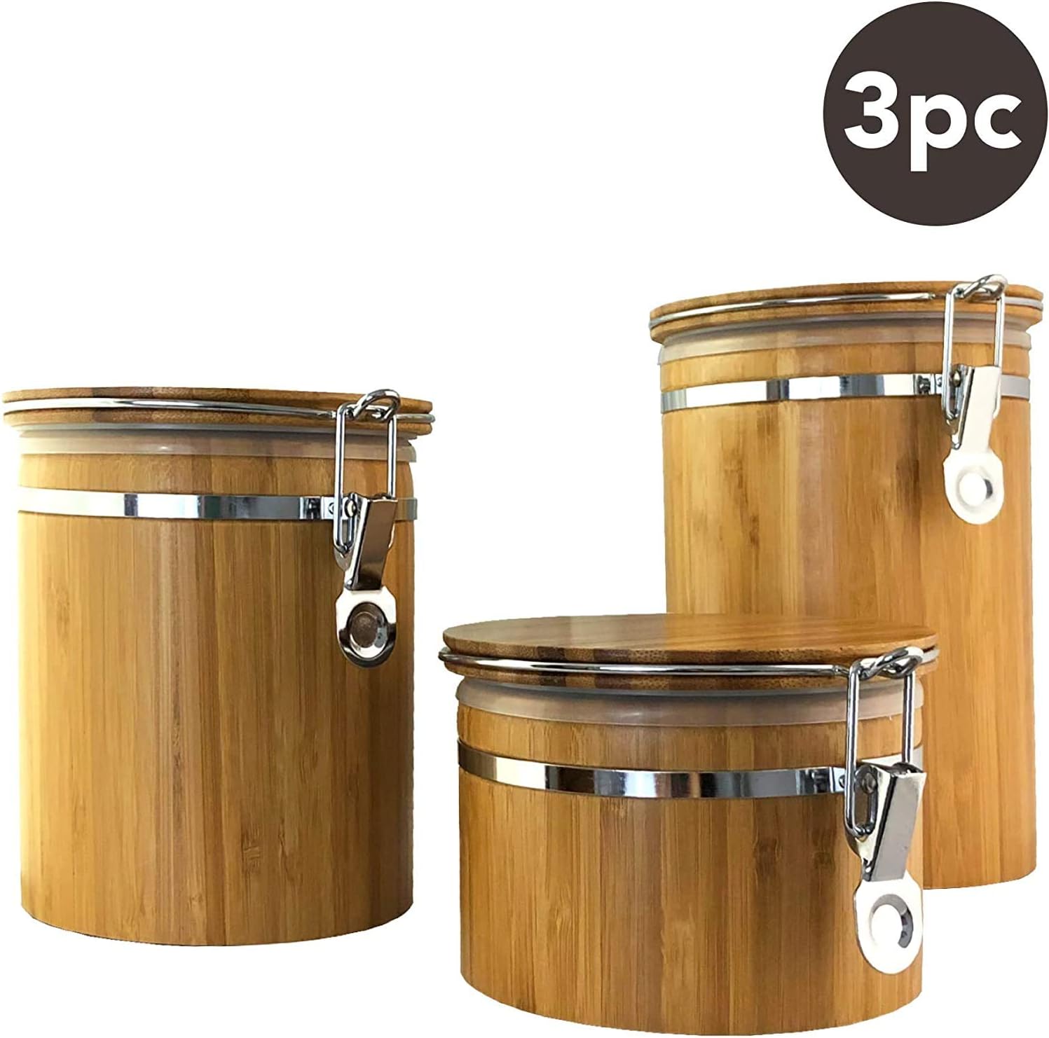 JapanBargain, Airtight Bamboo Canister Kitchen Organizer