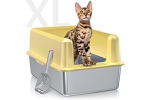 WOOFIGO Stainless Steel Litter Box with High Side, XXL Extra Large Cat Litter Box for Big Cats & Multiple Cats, Non-Sticky, No Urine Leakage, Easy Clean Cat Litter Pan Include Scoop