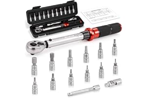 Toolwiz Bike Torque Wrench Set 1/4-Inch Drive 2-26 Nm 17.7-230.1 in-Lb 15 Pieces Torque Wrenches Tool Kit 72 Tooth Dual-Direc