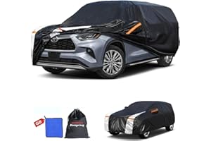 Multi-Layer Car Cover Custom Fit for Toyota Highlander(2000-2026), 100% Waterproof All Weather for Automobiles, Gift with Towel, Heavy Duty Car Covers for Rain Sun UV Protection with Door Zipper