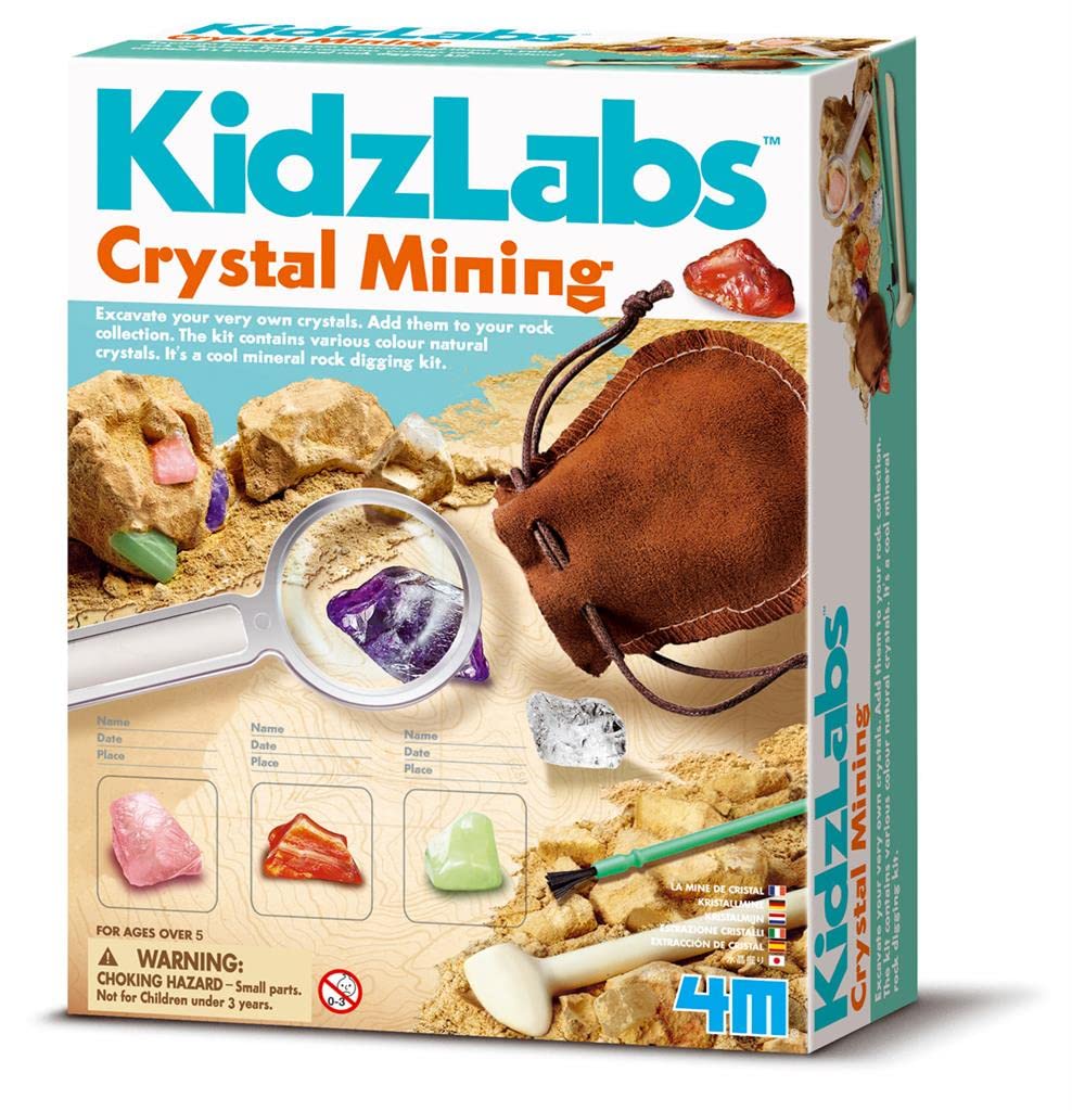 4M Kidz Labs Crystal Mining Kit - Girls & Boys aged 5+, Contains 8 Natural Crystals, Mineral Rock Digging Kit, Educational Geology Experience โ image 1