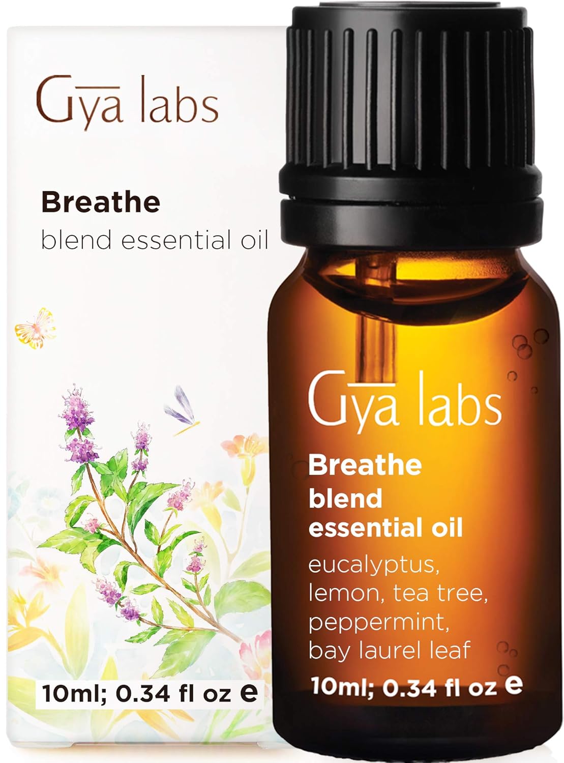 Gya Labs Breathe Essential Oil Blend - Peppermint & Eucalyptus for Sinus Relief & Congestion Relief (10ml) - 100% Pure Therapeutic Grade Aromatherapy Essential Oils Blends for Diffuser & Breathing : Beauty