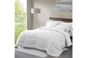 Oaken-Cat White Down Alternative Comforter Twin, All Seasons Ergonomic Bed Comforter - Ultra-Soft Plush Cloud Fluffy Microfiber Quilted Medium Warm Duvet Insert with Ties
