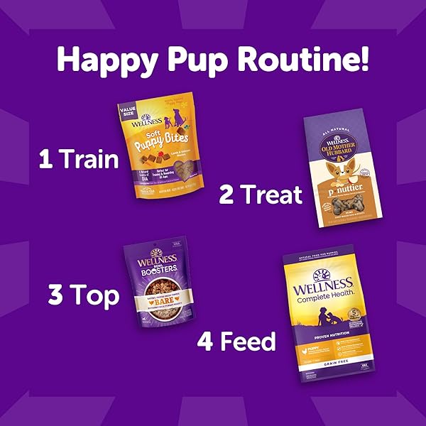 WELLNESS CRUNCHY PUPPY BITES DOG TRAINING TREATS, NATURAL, GRAIN FREE, CHICKEN AND CARROT RECIPE, 6 OZ BAG