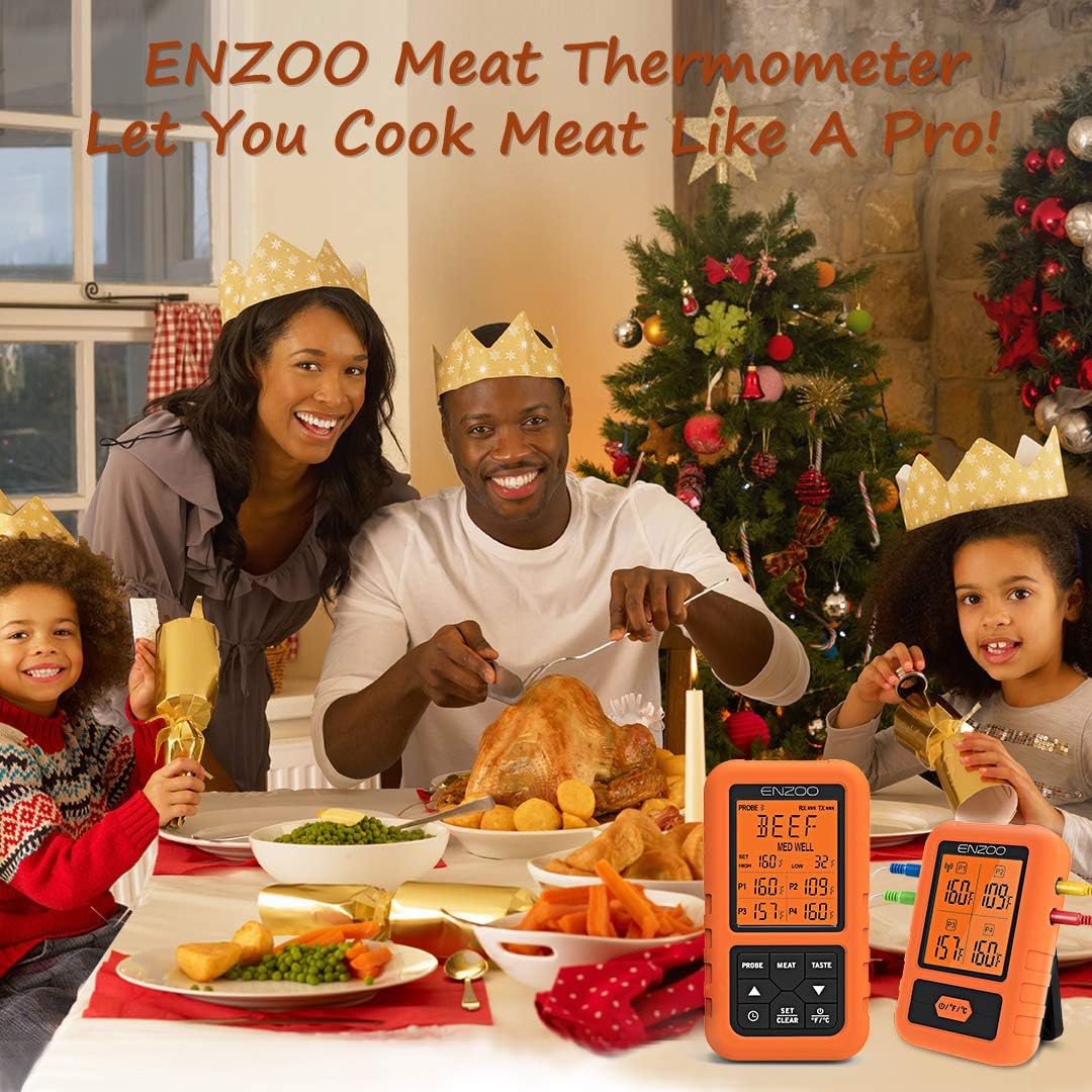 ENZOO Wireless Meat Thermometer for Grilling, Ultra Accurate & Fast Digital Meat Thermometer for Smoking with 4 Probes, 500FT 178° WideView Meat Thermometer for Smoker, BBQ, Carring Case Included: Industrial & Scientific
