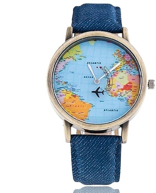 Unisex Analogue Multicolour Dial World Map Denim Casual Wrist Watch(ARRIC_030)