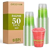 GREEVIRO Eco Compostable Plant-Based Clear Plastic Cups 16oz Thick, Reusable, Disposable Iced Coffee Cups for Smoothies, Beer & Any Beverages for Parties, Weddings & Gatherings (16oz)