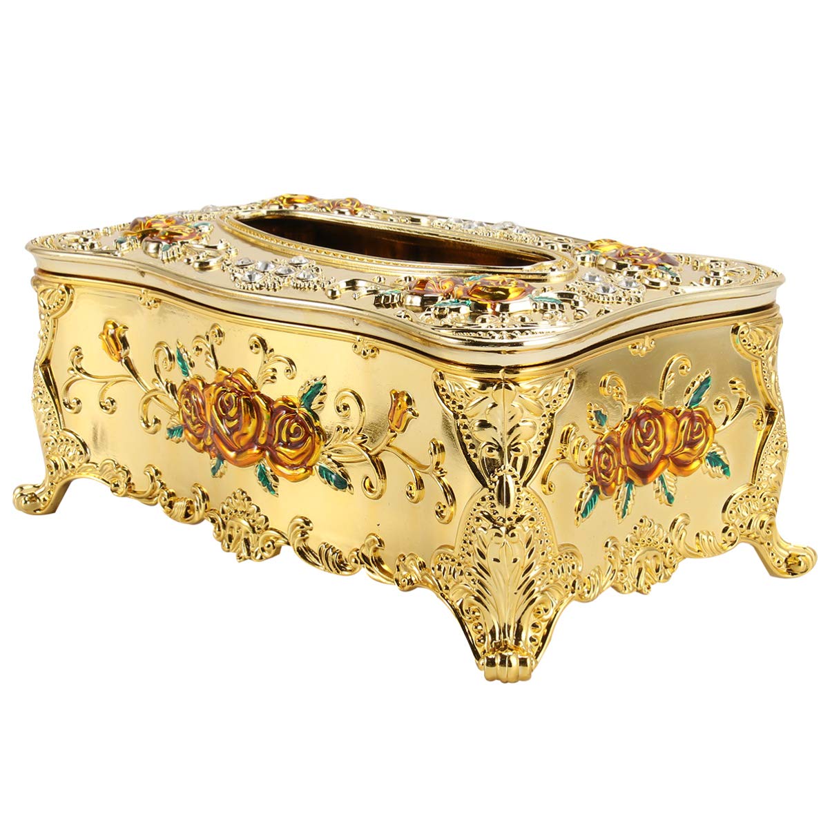 Cabilock Tissue Box Decorative Tissue Holder Antique Decors for Bedroom Office Kitchen Vanity Yellow Gold