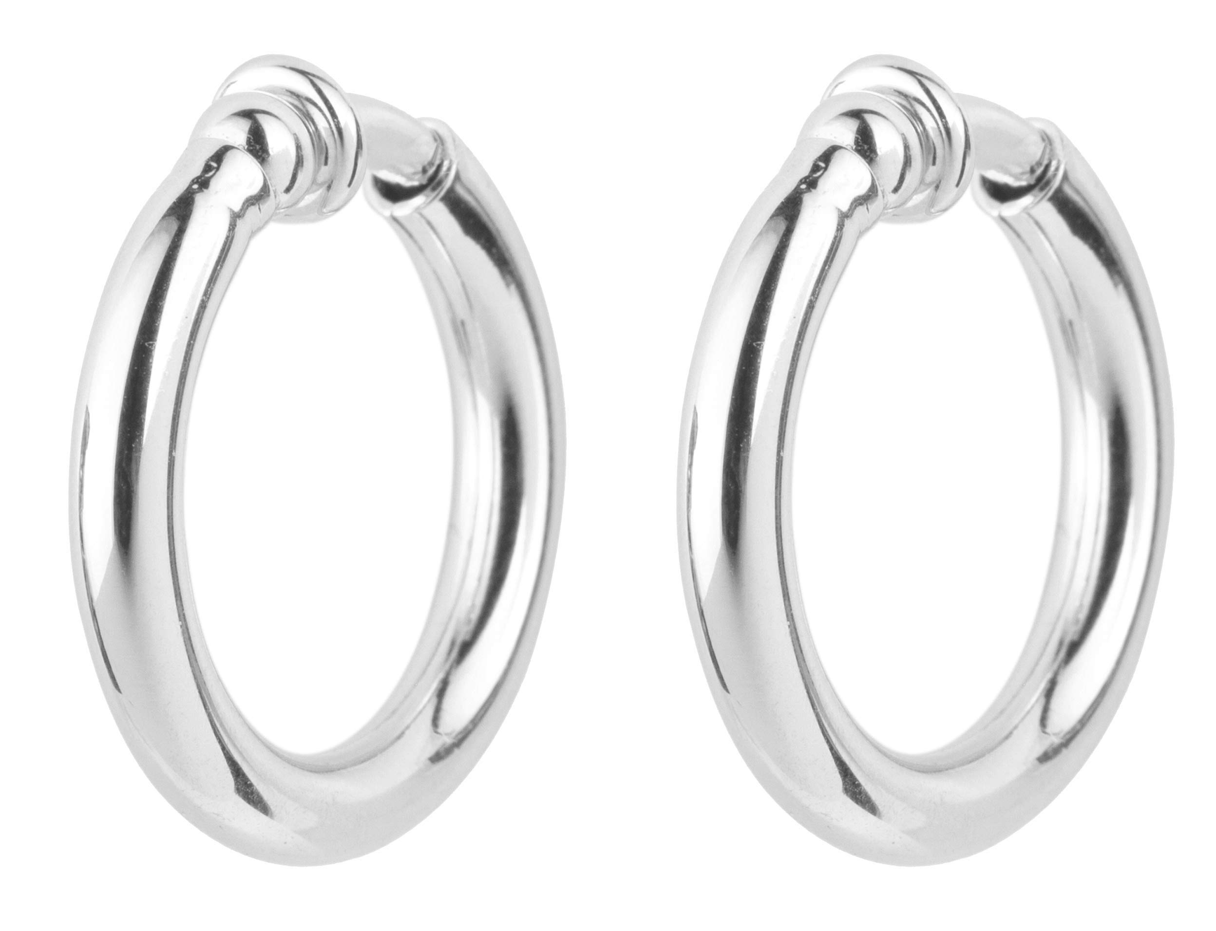 Traveller Clip-on Earrings - Hoop Earrings - Women - Silver coloured - Platinum Plated - Diameter 25 mm - 155049