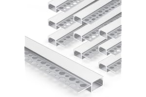 LEDLampsWorld 10-Pack 3.3FT/1M Plaster-in LED Channel, Trimless Recessed LED Strip Channel with Milky Diffuser, Drywall Aluminum LED Channel Profile for Drywall Ceiling Wall (Single-Edge)