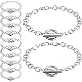 12 PCS Chains Bracelets for Jewelry Making, Silver Stainless Steel Charm Bracelet Chains Link Chain Bracelets with OT Toggle Clasp DIY Jewelry Making Chain for Women Men DIY Crafts Supplies Gifts