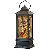 Wondise Lighted Musical Snow Globe Lantern with 6 Hour Timer, 12 Inches USB Powered and Battery Operated Spinning Water and Swirling Glitter Christmas Snow Globe Lantern Gifts(Nativity)