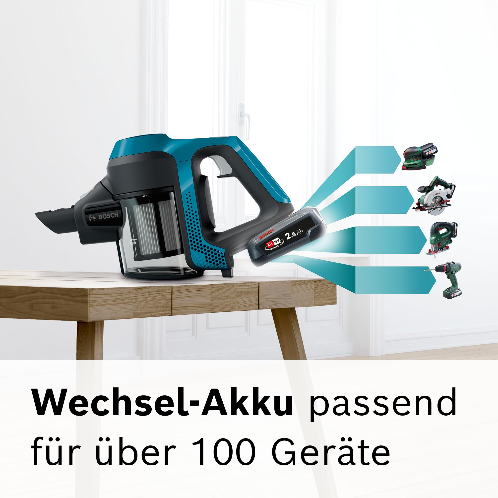 Bosch Akku-Staubsauger Unlimited 6 BKS6111P, kabelloser Handstaubsauger, beutellos, leicht, Hygiene-Filter, 10 Jahre Motorgarantie, hohe Saugleistung, Lange Laufzeit, alle Bodenarten, blau 6