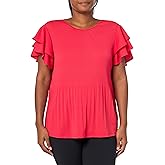 Adrianna Papell Womens Solid Pleat Double Sleeve Top