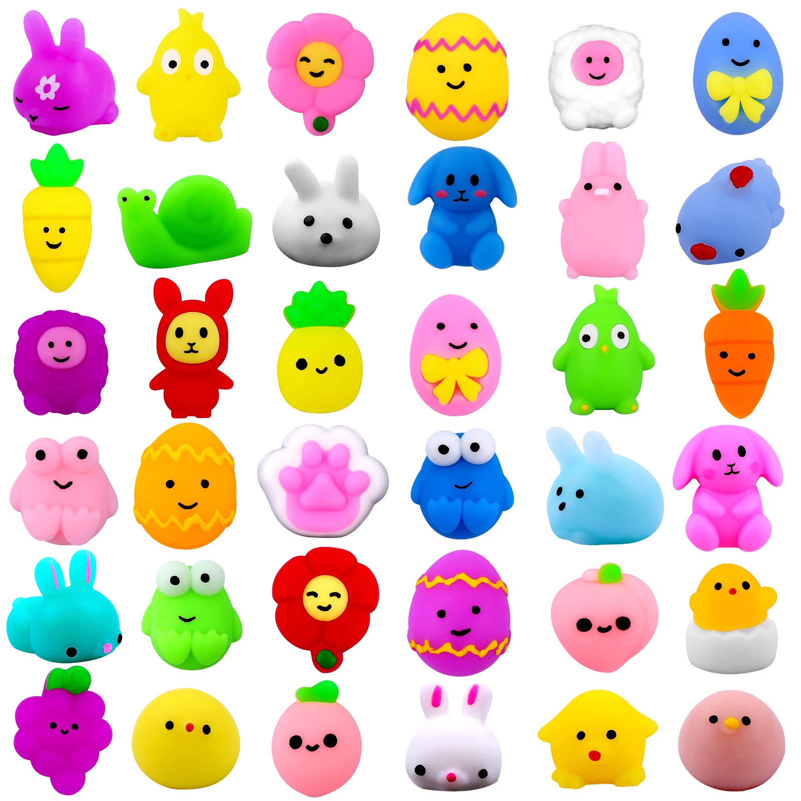DULEFUN 36pcs Easter Mochi Squishy Toys, Easter Squeeze Fidget Toys Bunny Egg Stress Relief Toys for Kids Easter Basket Stuffers Fillers Classroom Prize Supplies Party Gifts Favors