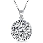 Astrology Horoscope Disc Medallion Pendant Zodiac Necklace For Men Women Antiqued .925 Sterling Silver All Constellation