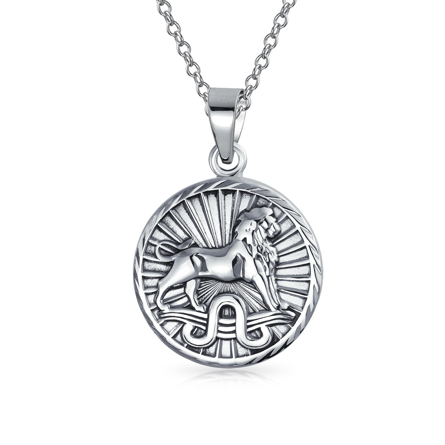 Bling Jewelry Leo Zodiac Sign Astrology Horoscope Round Medallion Pendant For Men Women Necklace Antiqued Sterling Silver — image 1