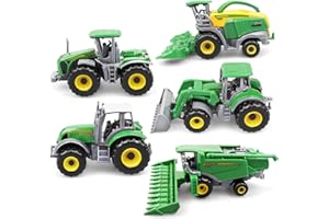 AtomDream Tech 5 Pack Farm Tractor Toys, Child-Safe Plastic Die Cast Truck Tractors for Kids 3-5 6 7 8 9 Farm Equipment Toys for 3 Years Old and Up Boys Toddlers Gifts(5P Green)