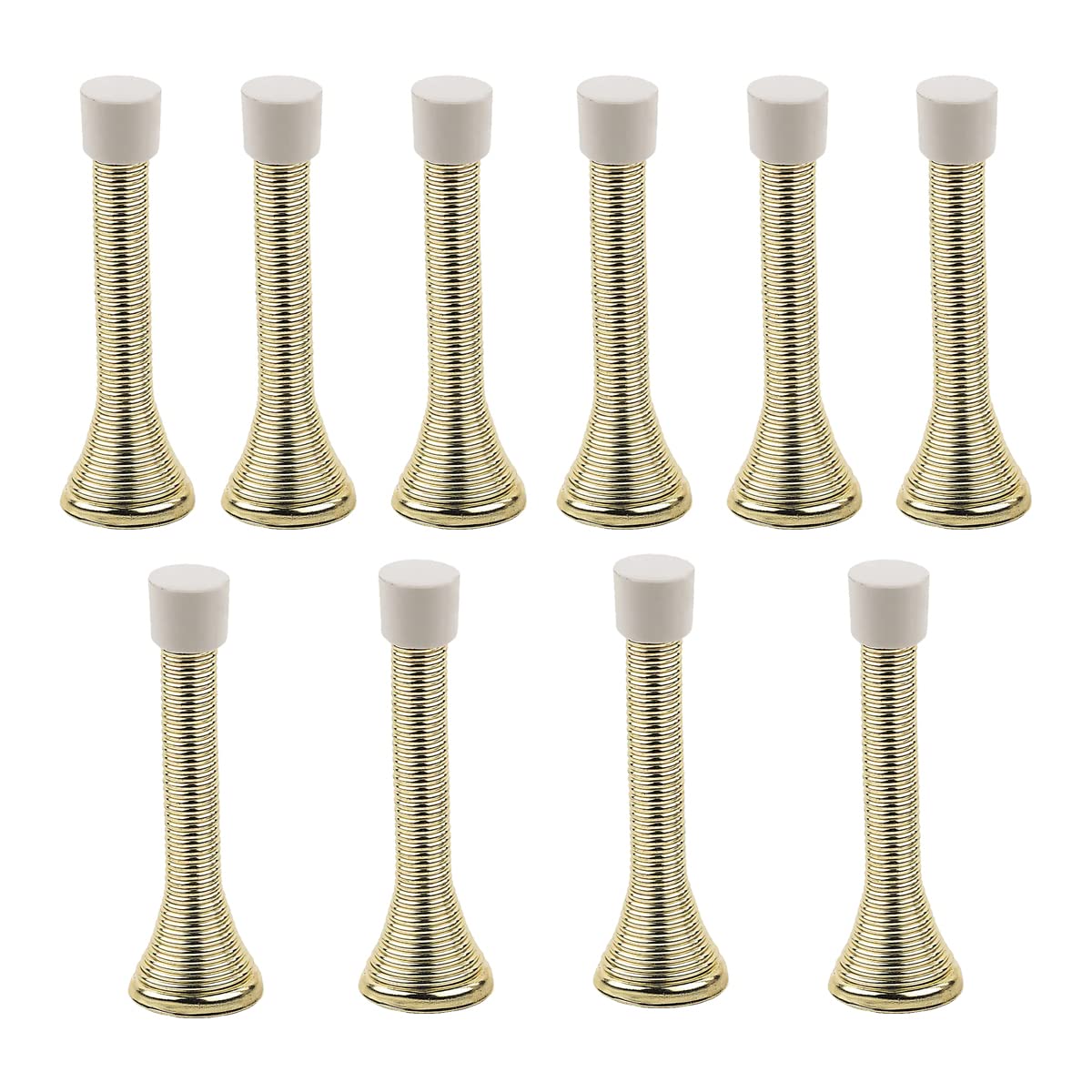 10 PCS - Spring Projection Door Stop in Brass for Preventing Wall/Door Damage (Pack of 10) - Hardware Solutions
