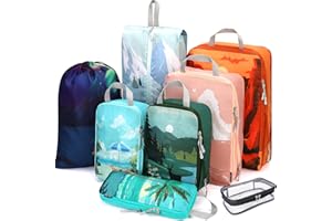 Dec-Mec Compression Packing Cubes for Travel 8 Piece Multicolor- Lightweight Travel Essentials, Luggage Travel Organizer Bags with Clear Toiletry bag,Travel Accessories for Carry-on Suitcase