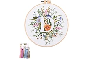 artcici Embroidery Kits Plant Flower Leaf English Letter Patterns for Beginners Adults, Full Range Embroidery Starter Kits Cross Stitch Needlework Supplies (Letter D)
