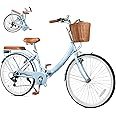kaiwrxin 26 Inch Folding Beach Cruiser Bike for Women, 7-Speed Ladies Bike with Basket & Rack, Perfect for City Commuting's Bicycle, Ideal for Women and Adults