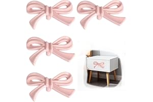VOZTRZA 4 Pcs Vintage Bow-Shaped Dresser Knobs Solid zinc Alloy Pink Decorative Drawer Pull Handles for Girls Bedroom Nursery