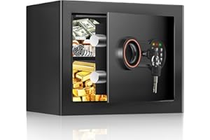 Small Home Safe, Anti-theft Fireproof Safe Box with Digital Keypad, Spare Keys and Alarm System, Anti-Theft Cabinet Safe for 