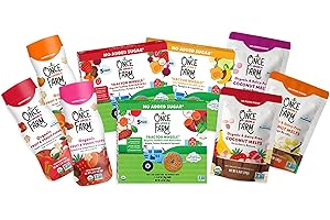 Once Upon a Farm Organic Baby & Toddler Snack Sampler, Puffs, Coconut Melts, Tractor Wheels, Made with Real Fruit & Veggies, No Added Sugar, Non-GMO, 9 Count