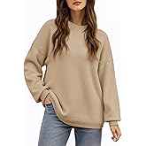 Saodimallsu Womens Crew Neck Sweater Tops Long Sleeve Fuzzy Fall Casual Loose Cozy Knit Pullover Sweaters