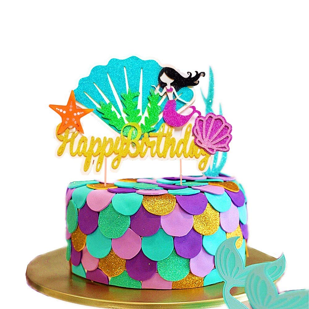 Buy JeVenis Glitter Mermaid Cake Topper Mermai Happy Birthday Cake