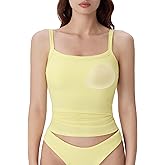 SUUKSESS Women Cotton Rib Padded Tank Tops Sleeveless Spaghetti Strap Square Neck Tops Summer Camisole Going Out Shirts