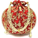 Women's Velvet Embroidered Potli Bag Purse Pouch Drawstring Bag Golden Work Wedding Gift for Women