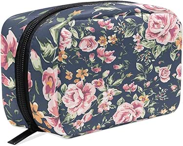 Bolsa de cosméticos de flores azul marino, bolsa de maquillaje, bolsa