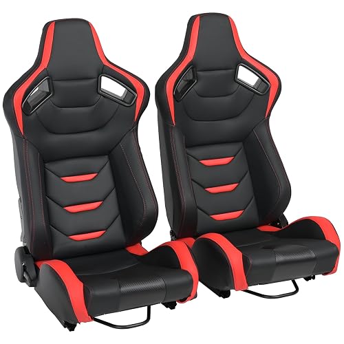 thumbnail interactive-video image 1 of Pair Universal Racing Bucket Seats – Black PU Leather With Sliders And Hardware, Adjustable 1 of 5
