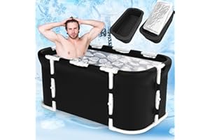 Tiangrid Ice Bath Tub for Athletes with 2 Pcs Silicone Ice Block Mold, 45.3 Inch Portable Cold Plunge Tub 91.5 Gallon Foldable Bathtub for Summer Cold Water Therapy Training Indoor Outdoor Recovery