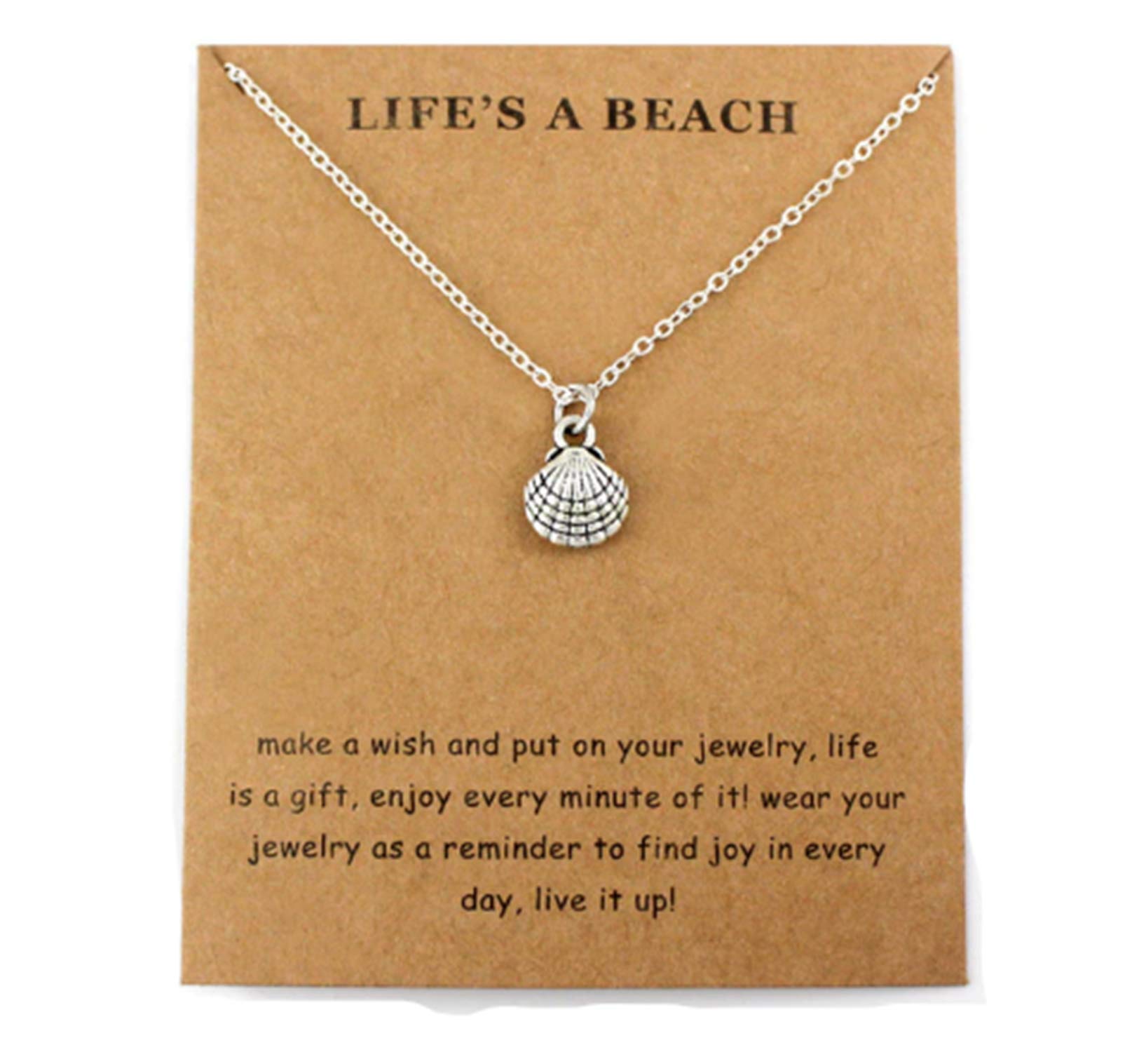 CrownOfRibbons On the Beach Shell Necklace, Surfer Pendant Gift, Life's a beach