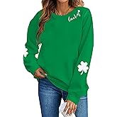 VILOVE Women St Patricks Day Sweatshirts Clover Sweater Irish Shamrock Pullover Long Sleeve Graphic Tops