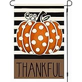 ARGOOFG Thanksgiving Fall Garden Flag 12x18 Inch Double Sided for Outside, Thankful Polka Dot Pumpkin Striped Outdoor Seasonal Holiday Yard Porch Decoration