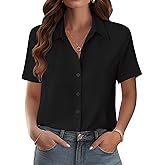 Zeagoo Womens Button Down Blouse Rolled Cuffed Short Sleeve Shirts Casual Work Blouse Summer Hawaiian Outfits