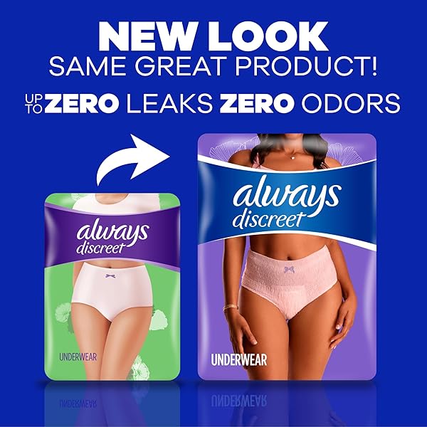 ALWAYS DISCREET ADULT INCONTINENCE & POSTPARTUM UNDERWEAR FOR WOMEN, CLASSIC CUT, SIZE X-LARGE, MAXIMUM ABSORBENCY, DISPOSABLE, 15 COUNT (PACK OF 1) (PACKAGING MAY VARY)