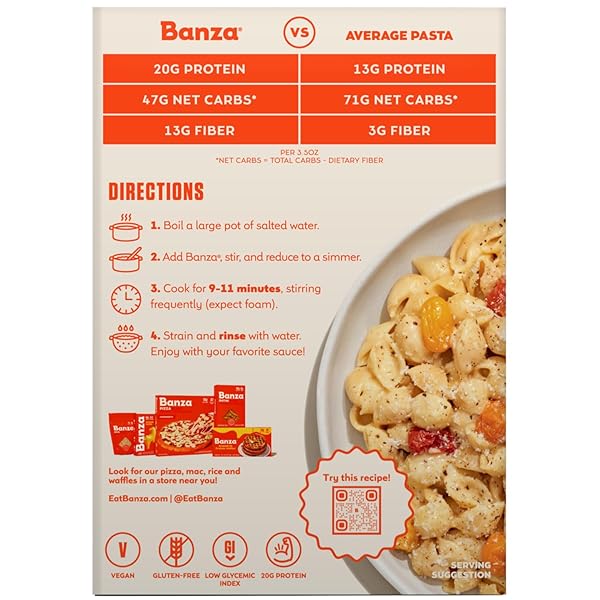 BANZA SHELLS PASTA FROM CHICKPEAS – GLUTEN FREE, HIGH PROTEIN, AND LOWER CARB PROTEIN SHELLS CHICKPEA PASTA – 8OZ