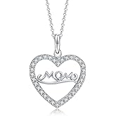 Impalsory Mom Heart Pendant Necklace, Sterling Silver Jewelry Gift for Mother, Cubic Zirconia Necklace for Women, Mother's Day Gift