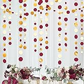 46 Ft Maroon Gold Party Decorations Burgundy Gold Beige Polka Dot Garland Hanging Paper Circle Dots Streamer for Maroon Garnet Graduation Birthday Anniversary Wedding Bridal Shower Party Supplies