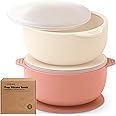 KeaBabies 2-Pack Baby Bowls with Suctions, Lids - Silicone Toddler Suction Bowls for Baby Boy, Girl, Kids, Food Grade Silicone, BPA-Free, Dishwasher Safe, Toddler Eating Essentials (Roseate)