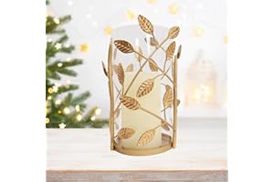 EODME Farmhouse Gold Candle Holder with Glass Vases, Large Hurricane Pillar Candle Holder, Vintage Metal Candle Stand Decorative for Table Centerpiece, Wedding, Party, Christmas Decor, 5.5" W*9.5" H