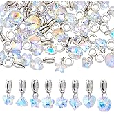 AHANDMAKER 40Pcs 8 Styles Crystal AB Glass Charms, Transparent Dangle Pendants with Large Rings Heart Star Flower European Beads for DIY Jewelry Making Necklaces Earrings Bracelets Keychains