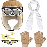 Yewong Aviator Costume Accessory Set Fur Ear Flaps Trooper Trapper Pilot Cap Aviator Goggles Scarf Gloves for Men Women Air Force Fighter Cosplay